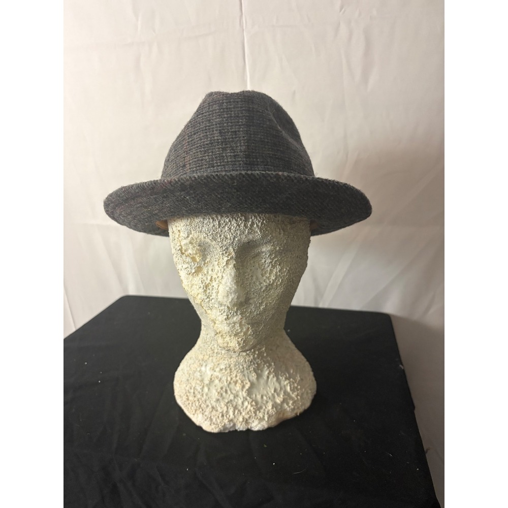 Kangol Trilby Fedora Hat Mens Medium Grey Excellent Vintage Wool Tweed Feather